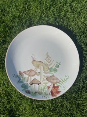 Mushroom Botanical Dinner Plate - White and Brown